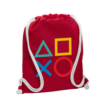 Gaming Symbols, Τσάντα πλάτης πουγκί GYMBAG Κόκκινη, με τσέπη (40x48cm) & χονδρά κορδόνια