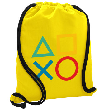 Gaming Symbols, Τσάντα πλάτης πουγκί GYMBAG Κίτρινη, με τσέπη (40x48cm) & χονδρά κορδόνια