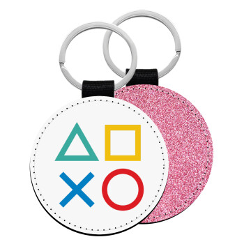 Gaming Symbols, Μπρελόκ Δερματίνη, στρογγυλό ΡΟΖ (5cm)