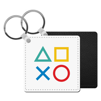 Gaming Symbols, Μπρελόκ Δερματίνη, τετράγωνο ΜΑΥΡΟ (5x5cm)