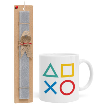Gaming Symbols, Easter Set, Ceramic Cup (330ml) & Easter aromatic flat candle (30cm) (GRAY)