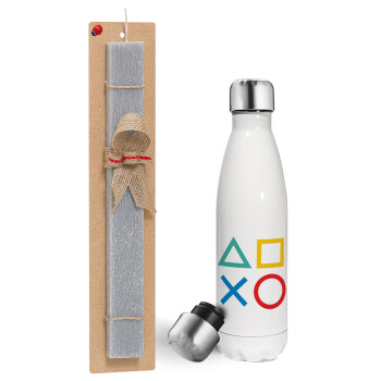 Gaming Symbols, Πασχαλινή λαμπάδα, μεταλλικό παγούρι θερμός λευκός (500ml) & λαμπάδα αρωματική πλακέ (30cm) (ΓΚΡΙ)
