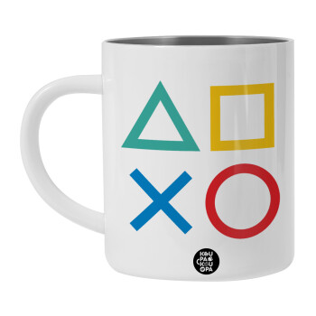 Gaming Symbols, Λευκή Ανοξείδωτη Μεταλλική Κούπα 450ml - Διπλού Τοιχώματος 