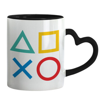 Gaming Symbols, Mug heart black handle, ceramic, 330ml
