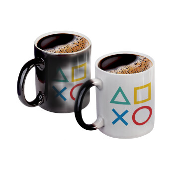 Gaming Symbols, Color changing magic Mug, ceramic, 330ml when adding hot liquid inside, the black colour desappears (1 pcs)