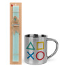 Easter Set, metallic thermal cup (300ml) & aromatic flat Easter candle (30cm) (TURQUOISE)