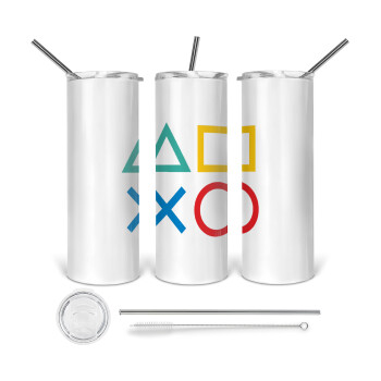 Gaming Symbols, Tumbler stainless steel 600ml, with metal straw & cleaning brush