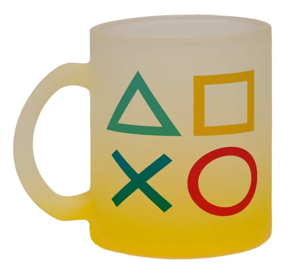 Gaming Symbols — Two-tone glass mug with matte yellow base, 330ml