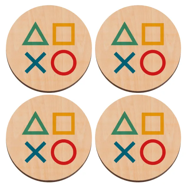 Gaming Symbols — Set of 4 round plywood coasters (9cm)