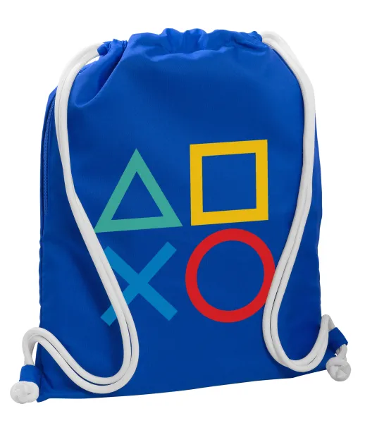 Gaming Symbols — Backpack pouch GYMBAG Blue, with pocket (40x48cm) & thick cords