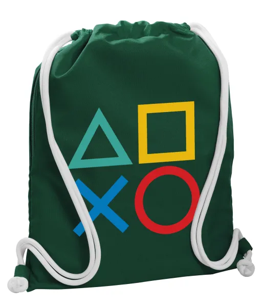 Gaming Symbols — Backpack pouch GYMBAG BOTTLE GREEN, with pocket (40x48cm) & thick white cords