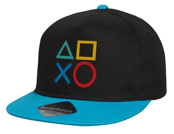 Gaming Symbols — Child's Flat Snapback Hat, Black/Blue (100% COTTON, CHILD, UNISEX, ONE SIZE)