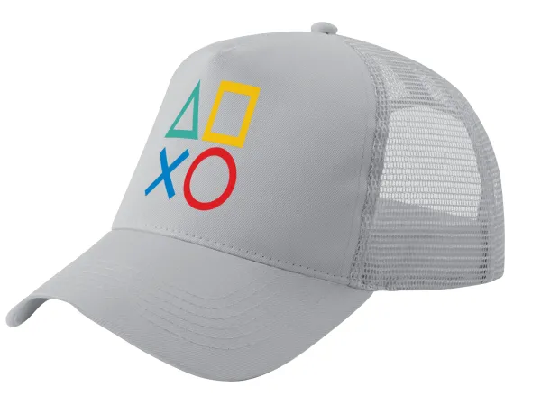 Gaming Symbols — Adult Structured Trucker Hat, with Mesh, GRAY (100% COTTON, ADULT, UNISEX, ONE SIZE)