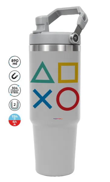 Gaming Symbols — GREY Travel Tumbler with Handle 890ml