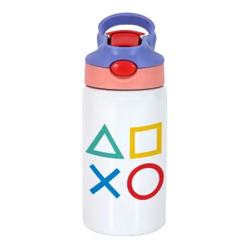 Gaming Symbols, Children's hot water bottle, stainless steel, with safety straw, pink/purple (350ml)