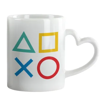 Gaming Symbols, Κούπα καρδιά χερούλι λευκή, κεραμική, 330ml
