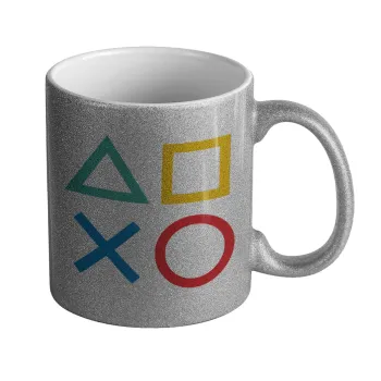 Gaming Symbols, Κούπα Ασημένια Glitter που γυαλίζει, κεραμική, 330ml