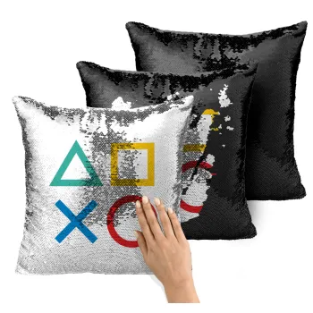 Gaming Symbols, Μαξιλάρι καναπέ Μαγικό Μαύρο με πούλιες 40x40cm περιέχεται το γέμισμα