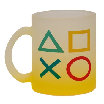 Gaming Symbols, Κούπα γυάλινη δίχρωμη με βάση το κίτρινο ματ, 330ml
