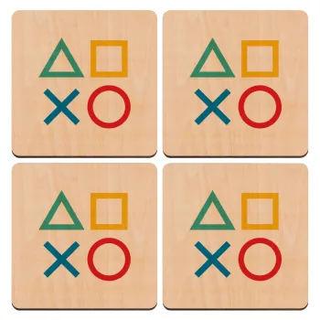 Gaming Symbols, ΣΕΤ x4 Σουβέρ ξύλινα τετράγωνα plywood (9cm)