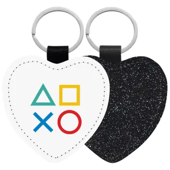 Gaming Symbols, Μπρελόκ PU δερμάτινο glitter καρδιά ΜΑΥΡΟ