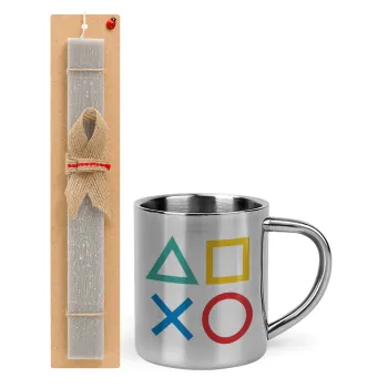 Gaming Symbols, Easter Set, metallic thermal cup (300ml) & Easter aromatic flat candle (30cm) (GRAY)