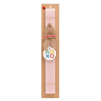 Gaming Symbols, Easter Set, wooden keychain & scented flat Easter candle (30cm) (PINK)