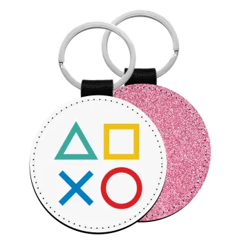 Gaming Symbols, Μπρελόκ Δερματίνη, στρογγυλό ΡΟΖ (5cm)