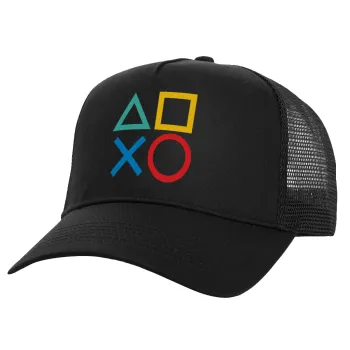 Gaming Symbols, Καπέλο Ενηλίκων Structured Trucker, με Δίχτυ, Μαύρο (100% ΒΑΜΒΑΚΕΡΟ, ΕΝΗΛΙΚΩΝ, UNISEX, ONE SIZE)
