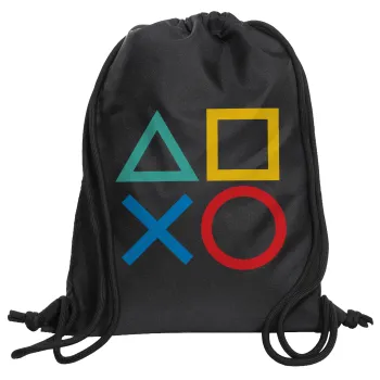 Gaming Symbols, Backpack pouch GYMBAG Black, with pocket (40x48cm) & thick cords