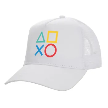 Gaming Symbols, Καπέλο Ενηλίκων Structured Trucker, με Δίχτυ, ΛΕΥΚΟ (100% ΒΑΜΒΑΚΕΡΟ, ΕΝΗΛΙΚΩΝ, UNISEX, ONE SIZE)
