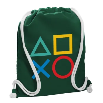 Gaming Symbols, Backpack pouch GYMBAG BOTTLE GREEN, with pocket (40x48cm) & thick white cords