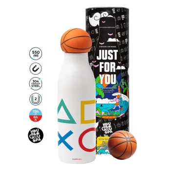 Gaming Symbols, Μπάλα μπάσκετ μεταλλικό παγούρι θερμός, διπλού τοιχώματος, 550ml