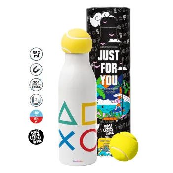 Gaming Symbols, Μπάλα τένις μεταλλικό παγούρι θερμός, διπλού τοιχώματος, 550ml