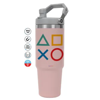Gaming Symbols, ΡΟΖ χρώματος Θερμός Ανοξείδωτο 890ml (30oz) με χερούλι