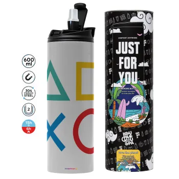 Gaming Symbols, Tumbler stainless steel GREY 600ml