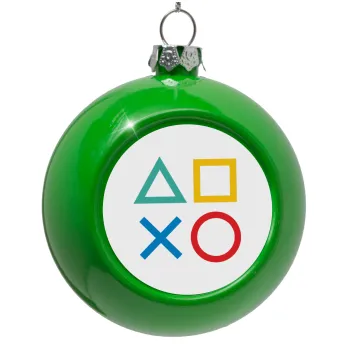 Gaming Symbols, Green Christmas tree ornament bauble 8cm