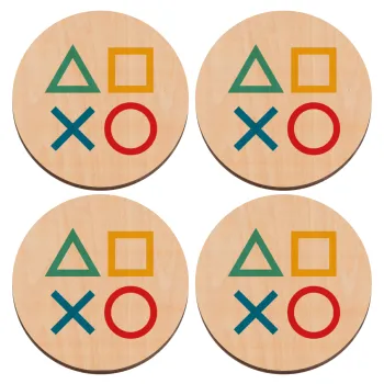 Gaming Symbols, ΣΕΤ x4 Σουβέρ ξύλινα στρογγυλά plywood (9cm)