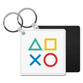 Gaming Symbols, Μπρελόκ Δερματίνη, τετράγωνο ΜΑΥΡΟ (5x5cm)