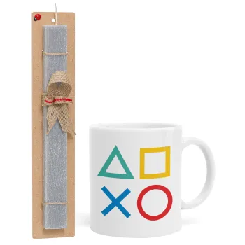 Gaming Symbols, Easter Set, Ceramic Cup (330ml) & Easter aromatic flat candle (30cm) (GRAY)