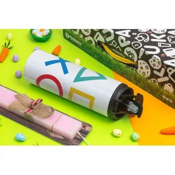 Gaming Symbols, Πασχαλινή Λαμπάδα με Travel Tumbler θερμό με διπλό καπάκι (600ml, BPA free) & κερί αρωματικό πλακέ (30cm) (ΡΟΖ)