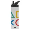 Metallic thermos bottle with straw & handle, stainless steel (Stainless steel 304), double-walled, 600ml.
