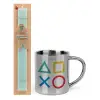 Easter Set, metallic thermal cup (300ml) & aromatic flat Easter candle (30cm) (TURQUOISE)
