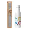 Easter Set, metallic stainless thermos bottle (500ml) & scented flat Easter candle (30cm) (GRAY)