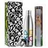Easter Set, metallic stainless thermos flask (500ml) & scented flat Easter candle (30cm) (GRAY)