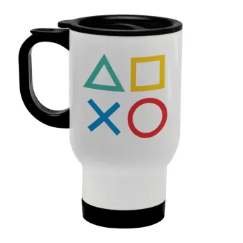 Gaming Symbols, Stainless steel travel mug with lid, double wall white 450ml
