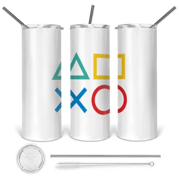 Gaming Symbols, Tumbler stainless steel 600ml, with metal straw & cleaning brush
