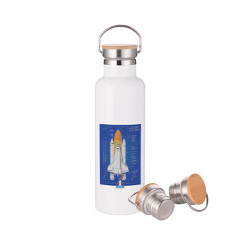 Nasa Space Shuttle, Stainless steel White with wooden lid (bamboo), double wall, 750ml