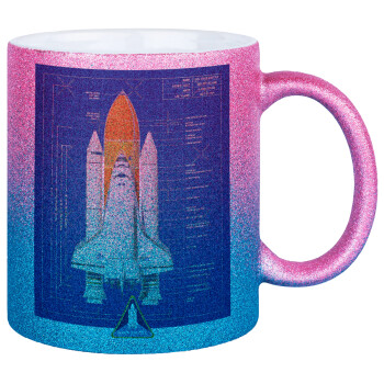 Nasa Space Shuttle, Κούπα Χρυσή/Μπλε Glitter, κεραμική, 330ml