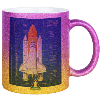 Nasa Space Shuttle, Κούπα Χρυσή/Ροζ Glitter, κεραμική, 330ml